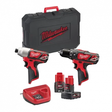 MILWAUKEE KIT TRAPANO + AVVITATORE A IMPULSI 12V 1X4AH + 1X2AH M12 BPP2B-421C