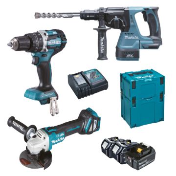 MAKITA KIT DLX3119TJ 18V MAKPAC DHP484+DHR243+DGA513 +3BATT