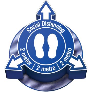 BRADY ADESIVO 3D PAVIMENTO COVID-19 DISTANZA SICUREZZA PIEDI 2MT BIANCO SU BLU