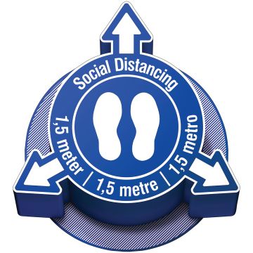 BRADY ADESIVO 3D PAVIMENTO COVID-19 DISTANZA SICUREZZA PIEDI 1,5MT BIANCO SU BLU
