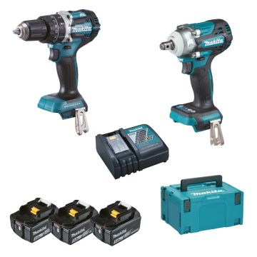 MAKITA KIT DLX2359TJ1 18V MAKPAC 5AH DHP484+DTW300+DC18RC