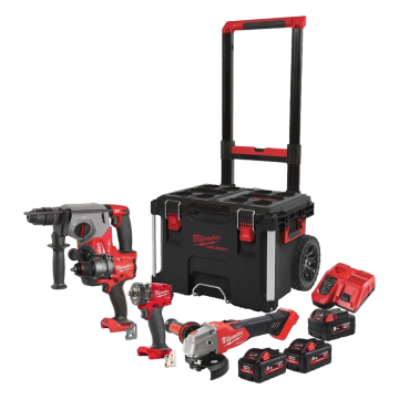MILWAUKEE KIT M18 FUEL TRAPANO CON PERCUSSIONE + TASSELLATORE + SMERIGLIATRICE + AVVITATORE A IMPULSI