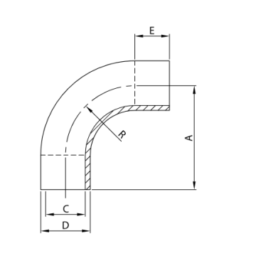 CURVA 90° EM. A316L DIN32 350D