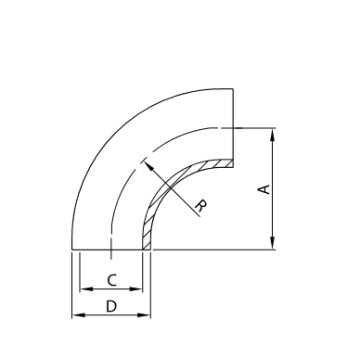CURVA 90° ES DN25 316L 310LA R=1,5D LEC. EST. / SAT. INT.