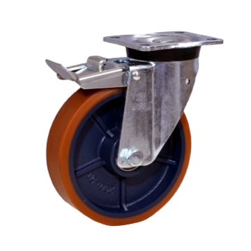 LAG RUOTA Z 175X40 SUPPORTO GIREVOLE PESANTE GHISA + POLIURETANO CUSCINETTO SFERA + FRENO