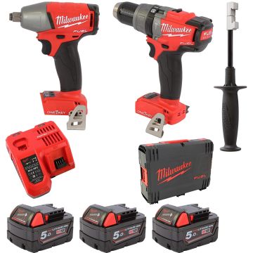 MILWAUKEE KIT TRAPANO+AVVITATORE IMPULSI 18V 3X5AH M18ONEPP2D-503X