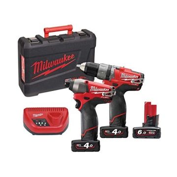 MILWAUKEE KIT TRAPANO+AVVITATORE IMPULSI 12V 2X4AH+1X6AH  M12PP2A-402C