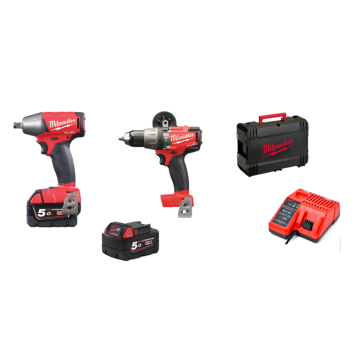 MILWAUKEE KIT TRAPANO+AVVITATORE IMPULSI 18V 2X5AH M18FPP2B-502X